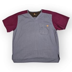Carhartt Grey and Maroon Medical Scrub Top Men's Size‎ XL